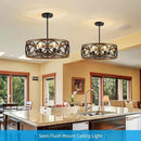 XINGQI 21.7'' Modern Chandelier, Farmhouse Drum Chandeliers for Dining Room Living Room Bedroom 5-Light Pendant Lighting Round Black Metal Antique Wood Grain Finish Adjustable by CozyNest Decor