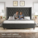 PaPaJet Queen Size Bed Frame with 61.4" Tall Headboard, Velvet Modern Upholstered Tufted Bed for Adults, Handmade Deep Button Tufting, Solid Wood Legs, No Box Spring Required, Black by CozyNest Decor