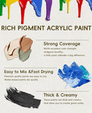 50 Color Acrylic Paint Set, 2oz Bottles, Rich Pigmented Canvas Paint with 10 Brushes &Palette, Professional Art Supplies Kit for Adults & Kids, Non-Toxic, Suitable for Canvas, Rocks, Wood by TinyTreasures Baby Boutique