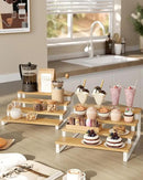 SONGMICS Display Risers, Set of 2 Engineered Wood Perfume Organizer Stand, 4-Tier Cupcake Stand Holder, Spice Rack, Shelf Risers for Figures, Dessert Shelves, Natural Beige and Cloud White UKCS216N02 by CozyNest Decor