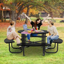 46'' Steel Round Picnic Table for Outdoors, Expanded, Lifetime Picnic Table with Umbrella Hole, Heavy Duty Sturdy Commercial Picnic Tables for Garden Courtyard BBQ, Black by GreenHaven Gardens