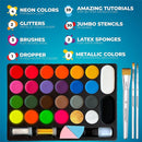 Face Painting Kit for Kids - 26 Colors Face Paint Kit, Non-Toxic and Hypoallergenic, Stencils, Book, and Professional Halloween Makeup Kit - Safe and Easy to Use Face Paint Kit for Kids by TinyTreasures Baby Boutique