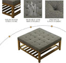 Large Square Ottoman Coffee Table, Linen Solid Upholstered Footrest Ottoman with Solid Wood Shelf Storage Tufted Coffee Table for Bedroom Living Room, Granite by CozyNest Decor