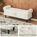 Furniliving Modern Storage Ottoman Bench, Sherpa Ottoman End of Bed Bench with Solid Wood Legs Upholstered Ottoman Benches with Storage Indoor Bench for Living Room with Rolled Arm, Entryway, White by CozyNest Decor