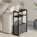Narrow Side Table, Slim End Tables with Fabric Basket, Skinny Table for Small Spaces, Thin Bedside Table for Living Room, Bedroom (1, Ebony Black + Slate Gray) by CozyNest Decor