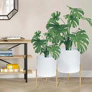 ARNIS Modern Plant Pots, Set of 2 Round Large Planters with Stand, Large Size Metal Pots with Drainage Holes for Living Room, Office, Garden or Balcony, 10.5 &12.25 Inch, White & Gold by CozyNest Decor