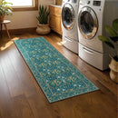 Joydeco Washable 2x6 Rug Runners for Hallways Non Slip, Boho Floral Bathroom Rug Runner, Soft Botanical Forest Indoor Floor Throw Carpet for Kitchen Laundry Room Entryway, Dark Blue by TinyTreasures Baby Boutique