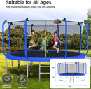Upgraded Trampoline 8FT/10FT/12FT/14FT With Basketball Hoop, Light, Sprinkler, Stakes - Outdoor Backyard for 4-6 Kids and Adults by TinyTreasures Baby Boutique