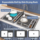 Over The Sink Dish Drying Rack for Kitchen, Expandable (12.8"-23.8" D x 15.5" W) Roll Up Dish Drainer with The Function of Fordable, Rust Proof, Large Sink Cover with Removable Utensil Holder by CozyNest Decor