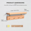 Shelf with Hooks, Solid Wood Bedroom Shelves for Wall, Wooden Coat Rack Wall Mount for Bathroom, Kitchen, Door Entryway (Beech, 30cm/11.81inch) by CozyNest Decor