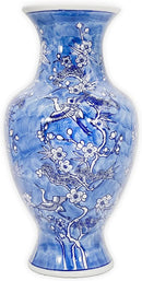 Galt International White & Blue Floral Crane Chinoiserie Ceramic Vase 14" - Hand Painted Antique Style Porcelain Bird & Flower Bottle Fishtail Porcelain Chinese Vase for Home Decor Centerpiece by GreenHaven Gardens