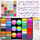 Professional 69 Colors Face Painting Kit for Kids – Washable Skin Watercolor Non-Toxic Body Paint Face Glitter Makeup Palette with Stencils, Gems, Brushes– for Kids Party Cosplay Halloween FX by TinyTreasures Baby Boutique