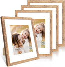 11x14 Picture Frame Set of 4, 11 x 14 Wood Photo Frames with Mat for 8x10, Natural Wooden Frame with Real Glass Cover for Wall and Tabletop Display,Brown by CozyNest Decor