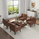 UIXE Faux Leather Accent Chairs Set of 4, Modern Arm Club Chair Upholstered Armchair for Living Room, Comfy Single Sofa Seats Button Tufted Reading Seating, Coffee by CozyNest Decor