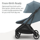 UPPAbaby Minu V3 Travel Stroller | Lightweight + Compact Design | One-Hand Fold + Unfold | from Birth + Overhead Compatible | Dillan (Stone Blue/Carbon Frame/Sand Leather) by TinyTreasures Baby Boutique