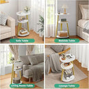 Side Table, Small End Table with Metal Frame, 3-Tier Bedside Tables, Round Side Tables for Living Room Bedroom Couch Bathroom, Oval, White by CozyNest Decor