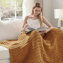 Esterra Chunky Knit Throw Blanket Newly Upgraded Heavy Tighter Version, Handmade Chenille Throw Super Soft, Thick Yarn Cable Knit Crochet Throw Blanket for Couch Bed Sofa (50"x60" Mustard Yellow) by CozyNest Decor