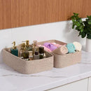 Large Shallow Organizing Baskets 15x11x5.1 Inches - Rope Woven Storage Bins for Bathroom, Shelves, Cube Closet, Mixed Brown 2 Packs by CozyNest Decor