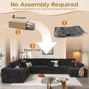 Cloud Sectional Couches for Living Room,U Shaped Modular Sofas No Assembly,165x107 Inches Plush Corduroy Oversized Floor Couch Set with Deep Seat Chaise,Black by CozyNest Decor