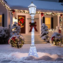 6FT Lighted Freestanding Lamp Post for Christmas Decoration, Pre-Lit Iridescent Post Lamp with 120 LED Lights & Removable Bow, Outdoor 3D Glittered Standing Festival Display, White by CozyNest Decor