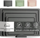 Empune Plastic Cutting Board Set, Recycled Plastic Cutting Boards for Kitchen (Set of 3), Dishwasher Safe Large Chopping Board with Holder, Non-slip Feet and Juice Grooves, Nonporous, Grey by CozyNest Decor