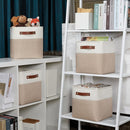 DULLEMELO 11 inch Cube Storage Bins, Large Collapsible Grey Storage Baskets for Square Cubes Organizing, Fabric Boxes Bins for Shelves Nursery Home Office Storage(4 Pack - 11" White&Khaki) by TinyTreasures Baby Boutique