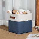 DULLEMELO [Set of 4 Storage Cubes Baskets for Organizing, 11 x 11 x 11 inch Cube Storage Organizer Bins with Leather Handles, Foldable Fabric Cloth Bins for Cube Storage(4 Pack - 11" White&Blue) by TinyTreasures Baby Boutique
