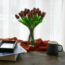 Mandy's Artificial Tulips 20 Stems Brown PU Faux Flowers for Wedding Home Decor 13.5 Inch by CozyNest Decor