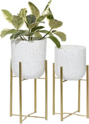 Deco 79 Metal Indoor Outdoor Planter Deep Dome Speckled Large Planter Pot with Gold Stands, Set of 2 Planters 22", 19"H, White by GreenHaven Gardens