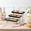 MALACASA 3 Tier Serving Trays for Party, Stoneware Serving Platters and Trays, 12 Inch Tiered Tray Stand, Fruit Tray, Trays for Serving Food, Black Dessert Stand with Collapsible Sturdier Metal Rack by CozyNest Decor