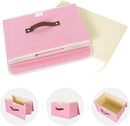ANMINY 2PCS Storage Bins with Lid PU Leather Handles Storage Boxes PP Plastic Board Decorative Foldable Lidded Cotton Linen Fabric Home Cubes Baskets Closet Organizer Containers - Pink, Large Size by TinyTreasures Baby Boutique