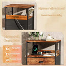 Furologee Night Stand with Charging Station, Bedside Table with Fabric Drawers, End Table with USB Ports & Outlets, Rustic Nightstand with Storage Shelf & Hooks, for Living Room/Bedroom, Rustic Brown by CozyNest Decor