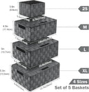 Storage Bins with Lids, Woven Storage Box Organizer Containers Decorative Baskets Cube for Clothes Bedroom Closet Office (5 Pack, Grey) by TinyTreasures Baby Boutique