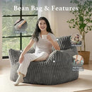Giant Plush Bean Bag Chair for Adults with Armrests - Oversized Comfy Light Grey Beanbag Lounge Lazy Floor Sofa Accent Chair for Living Room, Bedroom & Dorm, Cozy Fluffy Single Cloud Mini Couch by CozyNest Decor