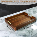 Acacia Wood Serving Tray with Metal Handles – 17x12in Rustic Decorative Ottoman & Coffee Table Tray for Breakfast in Bed, Dinner, Bar, Kitchen, Home Décor & Entertaining by CozyNest Decor