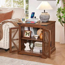 24" End Table Set of 2 with Charging Station, Farmhouse Night Stand with Glass Barn Door, Nightstands with Adjustable Storage Shelf, Large Wood Square Bed Side Table for Living Room,Bedroom by CozyNest Decor