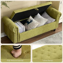 Furniliving 55” End of Bed Bench, Bedroom Bench with Button-Tufted, Large Upholstered Storage Ottoman Benches Entryway Bench with Storage Shoe Cabinet Bench, for Bedroom, Living Room, Linen, Green by CozyNest Decor
