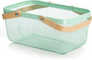 Portable Mesh Harvest Basket - Natural Bamboo Handle Foldable Organizer for Kitchen, Garden & Picnic | Ventilated Storage Bin with Rust-Proof Wire, Space-Saving Farmhouse Decor (Nebula Green) by GreenHaven Gardens