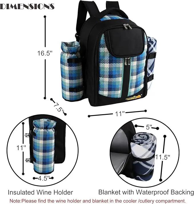 apollo walker Picnic Backpack Bag for 2 Person with Cooler Compartment, Detachable Bottle/Wine Holder, Fleece Blanket, Plates and Cutlery Set, photo 4 of 8