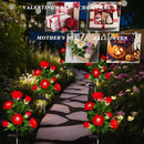 2 Pack Solar Garden Lights Outdoor, 7-Flower Rose LED Stake Light for Yard Patio Pathway Lawn Fence Cemetery, Red