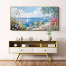 XLSJERST Large Coastal Wall Art - Ocean Seascape Canvas Yellow Green Flowers Painting Landscape Sailboat Picture Artwork Modern Large Framed for Living Room Bedroom Home Office Decor 58x29 Inches by CozyNest Decor