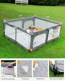 Foldable Baby Playpen with Non-Removable Thick Mat, Extra Large Collapsible Play Yard for Babies & Toddlers, Portable Travel Playpen with Gate, Safe Activity Center (59"×71" Grey) by TinyTreasures Baby Boutique