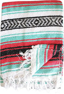 Del Mex Classic Mexican Blanket, Large Authentic Woven Falsa Throw (70"x50"), Artisan Southwest Décor for Beach, Yoga, Outdoors (Pink/Mint) by CozyNest Decor
