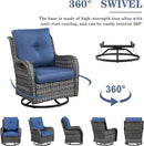 5 Pieces Patio Furniture Sets Wicker Outdoor Furniture, Rattan Patio Swivel Glider Chairs with 2 Ottoman and Glass Side Table