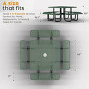 Metal Picnic Tables for Outdoors with Umbrella Hole - Coated Steel Heavy Duty Commercial Grade Table with Adjustable Seats (Green, 46 in, Square, Punched Steel) by GreenHaven Gardens