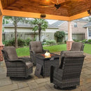 5 Pieces Patio Wicker Furniture Set - 4 Outdoor Swivel Rocker Glider Chairs with Propane Fire Pit Table, Patio Conversation Set Grey Cushion Perfect for Casual Gathering by GreenHaven Gardens