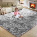 Ultra Soft Rug for Living Room, 8X10 Tie-Dyed Light Grey Fluffy Shag Area Rug for Bedroom, Modern Shaggy Carpets Fuzzy Rug for Teens Dorm Nursery Home Decor Aesthetic, Upgrade Anti-Skid Durable by TinyTreasures Baby Boutique
