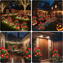 2 Pack Solar Garden Lights Outdoor, 7-Flower Rose LED Stake Light for Yard Patio Pathway Lawn Fence Cemetery, Red