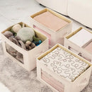 Citylife 3 Pack Storage Bins with Lids, Fabric Foldable Storage Bins with Soft Cord Handles, Canvas Storage Bin with Lid for Organizing Clothes, Blankets and Books, Beige by CozyNest Decor