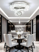 Flashing God Modern Crystal Chandeliers Dia 24" Silver Chandelier Flush Mount Ceiling Light for Bedroom Living Room Dining Room Hallway Dimmable 3 Rings LED Celing Lighting Fixtures by CozyNest Decor